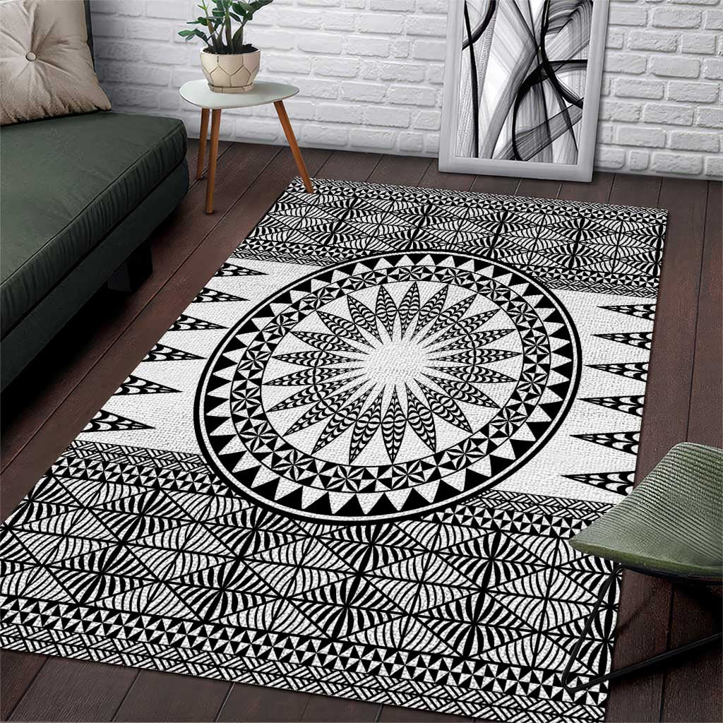 All White Tonga Malo e lelei Area Rug Vintage Ngatu Tribal Pattern LT9 White - Polynesian Pride