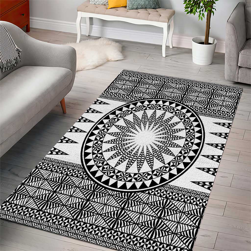 All White Tonga Malo e lelei Area Rug Vintage Ngatu Tribal Pattern LT9 - Polynesian Pride