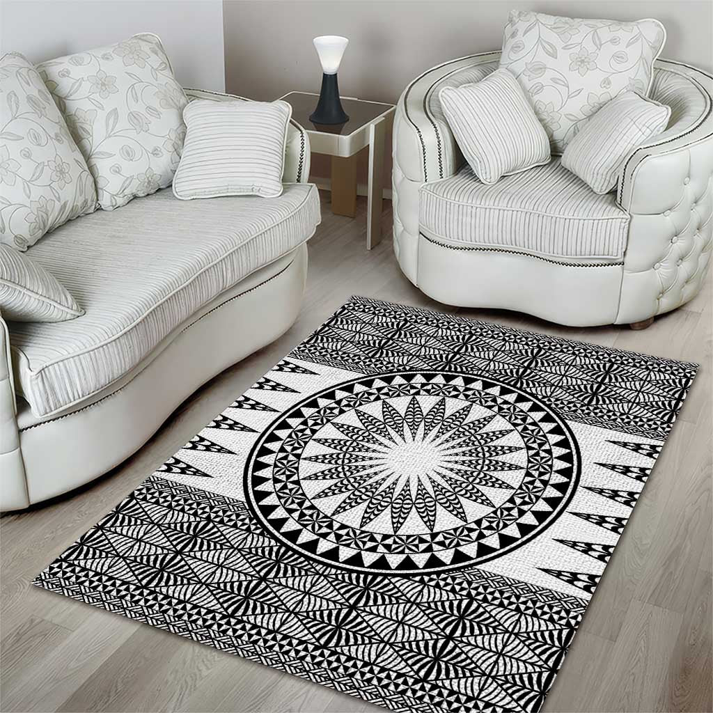 All White Tonga Malo e lelei Area Rug Vintage Ngatu Tribal Pattern LT9 - Polynesian Pride