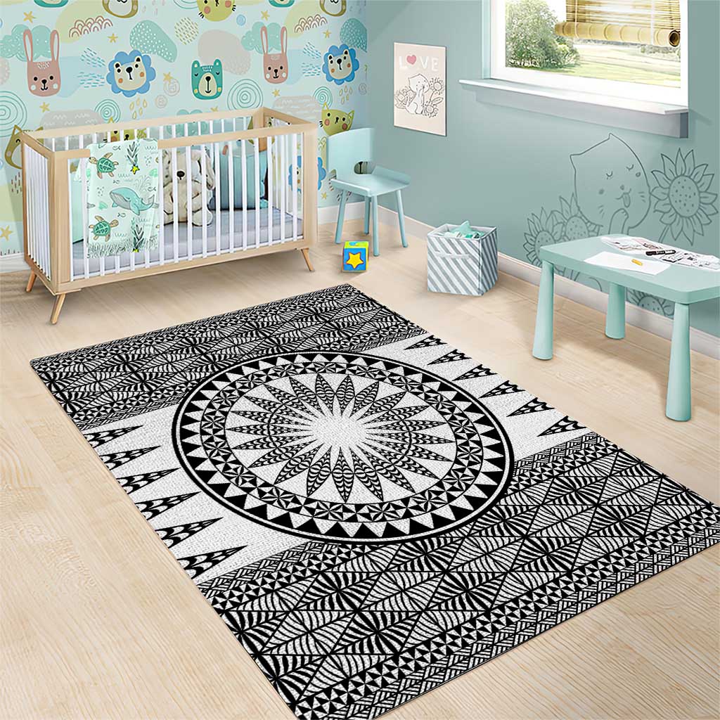 All White Tonga Malo e lelei Area Rug Vintage Ngatu Tribal Pattern LT9 - Polynesian Pride