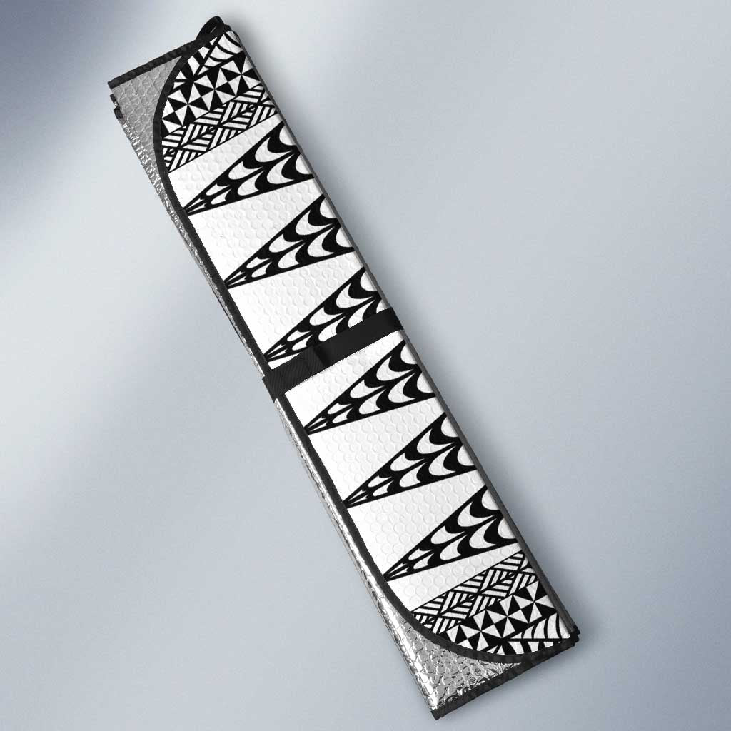 All White Tonga Malo e lelei Auto Sun Shade Vintage Ngatu Tribal Pattern - Polynesian Pride