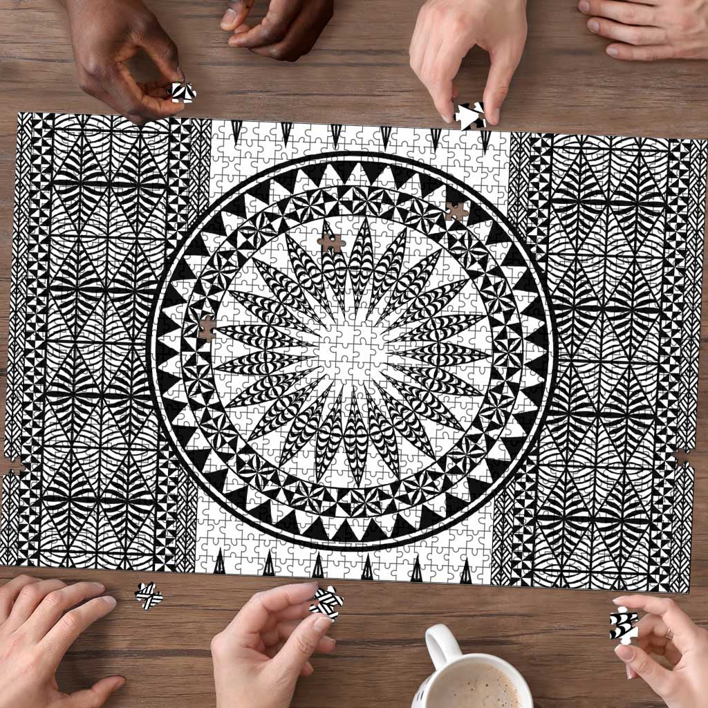 All White Tonga Malo e lelei Puzzle Vintage Ngatu Tribal Pattern - Polynesian Pride