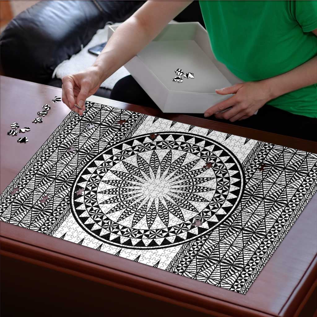 All White Tonga Malo e lelei Puzzle Vintage Ngatu Tribal Pattern - Polynesian Pride