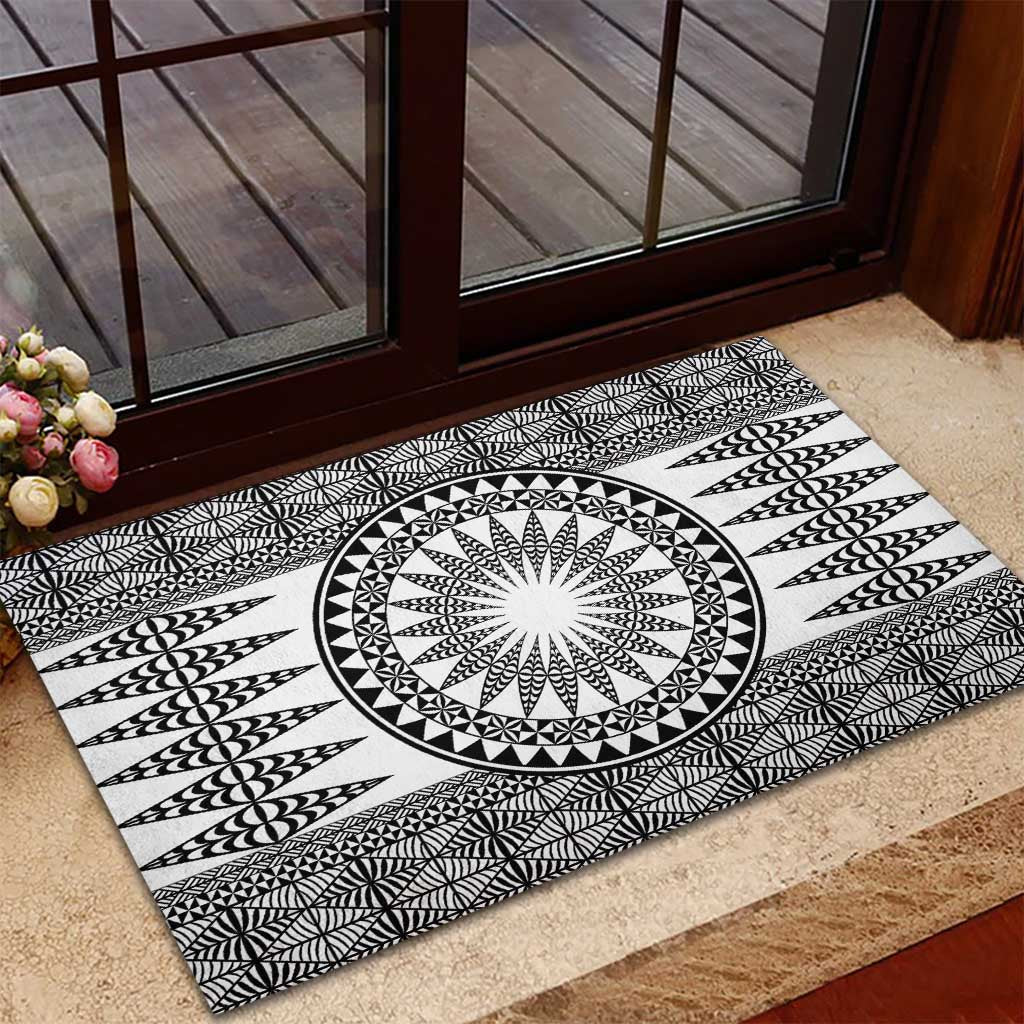 All White Tonga Malo e lelei Rubber Doormat Vintage Ngatu Tribal Pattern - Polynesian Pride