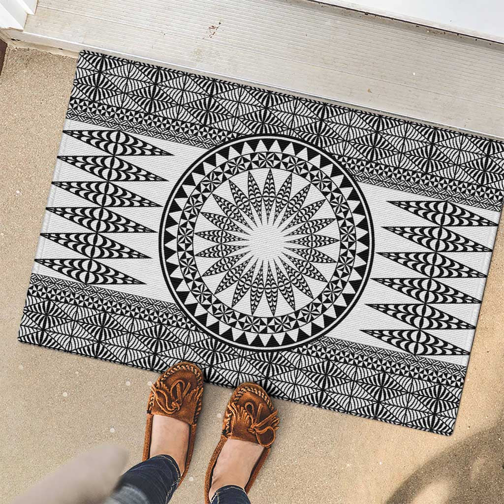 All White Tonga Malo e lelei Rubber Doormat Vintage Ngatu Tribal Pattern - Polynesian Pride