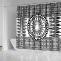 All White Tonga Malo e lelei Shower Curtain Vintage Ngatu Tribal Pattern - Polynesian Pride