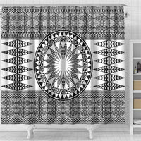 All White Tonga Malo e lelei Shower Curtain Vintage Ngatu Tribal Pattern - Polynesian Pride