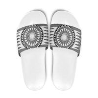 All White Tonga Malo e lelei Slide Sandals Vintage Ngatu Tribal Pattern LT9 White - Polynesian Pride