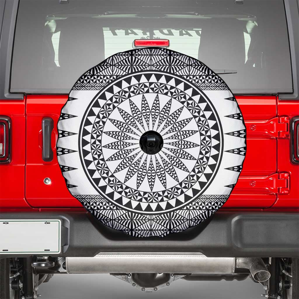 All White Tonga Malo e lelei Spare Tire Cover Vintage Ngatu Tribal Pattern LT9 - Polynesian Pride
