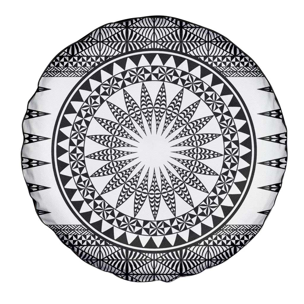 All White Tonga Malo e lelei Spare Tire Cover Vintage Ngatu Tribal Pattern LT9 - Polynesian Pride