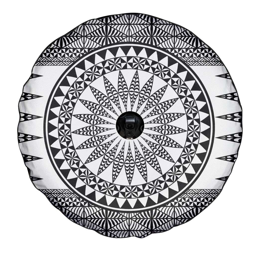 All White Tonga Malo e lelei Spare Tire Cover Vintage Ngatu Tribal Pattern LT9 - Polynesian Pride