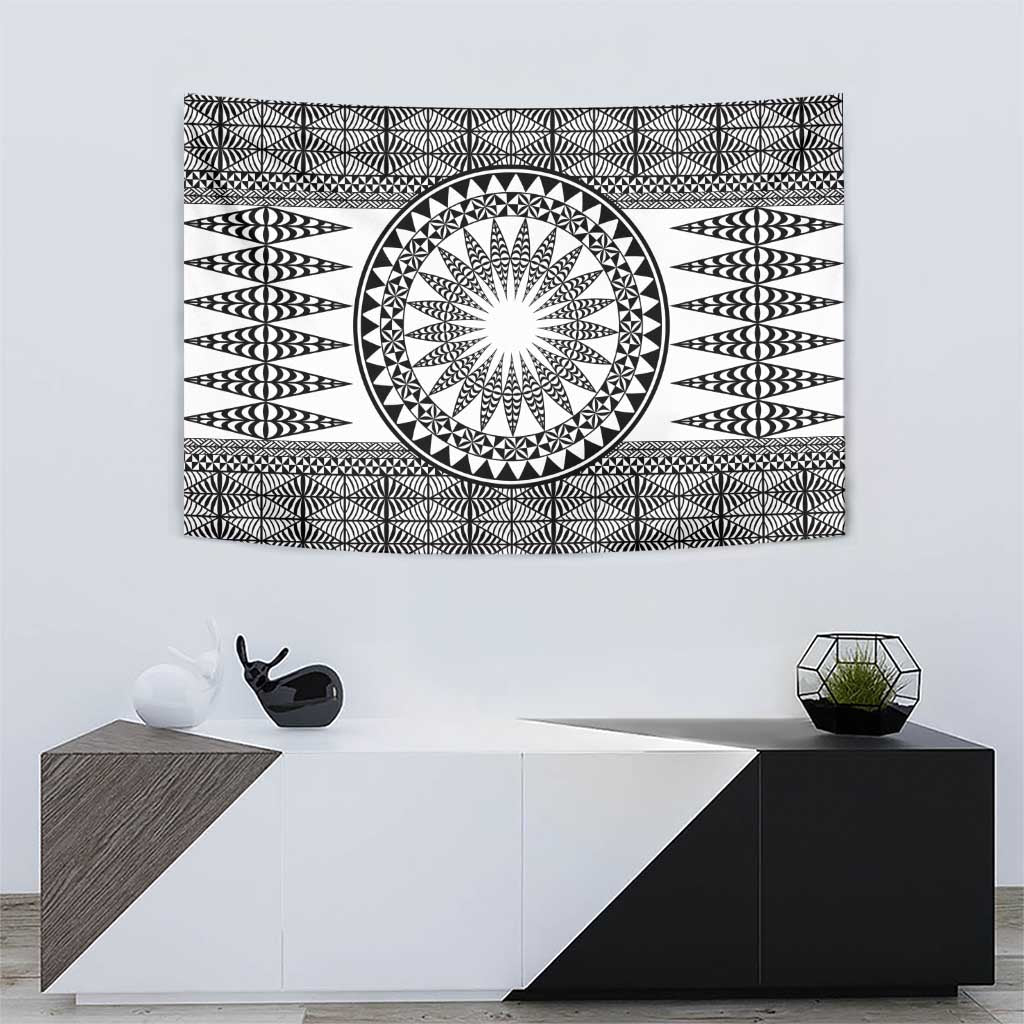 All White Tonga Malo e lelei Tapestry Vintage Ngatu Tribal Pattern - Polynesian Pride