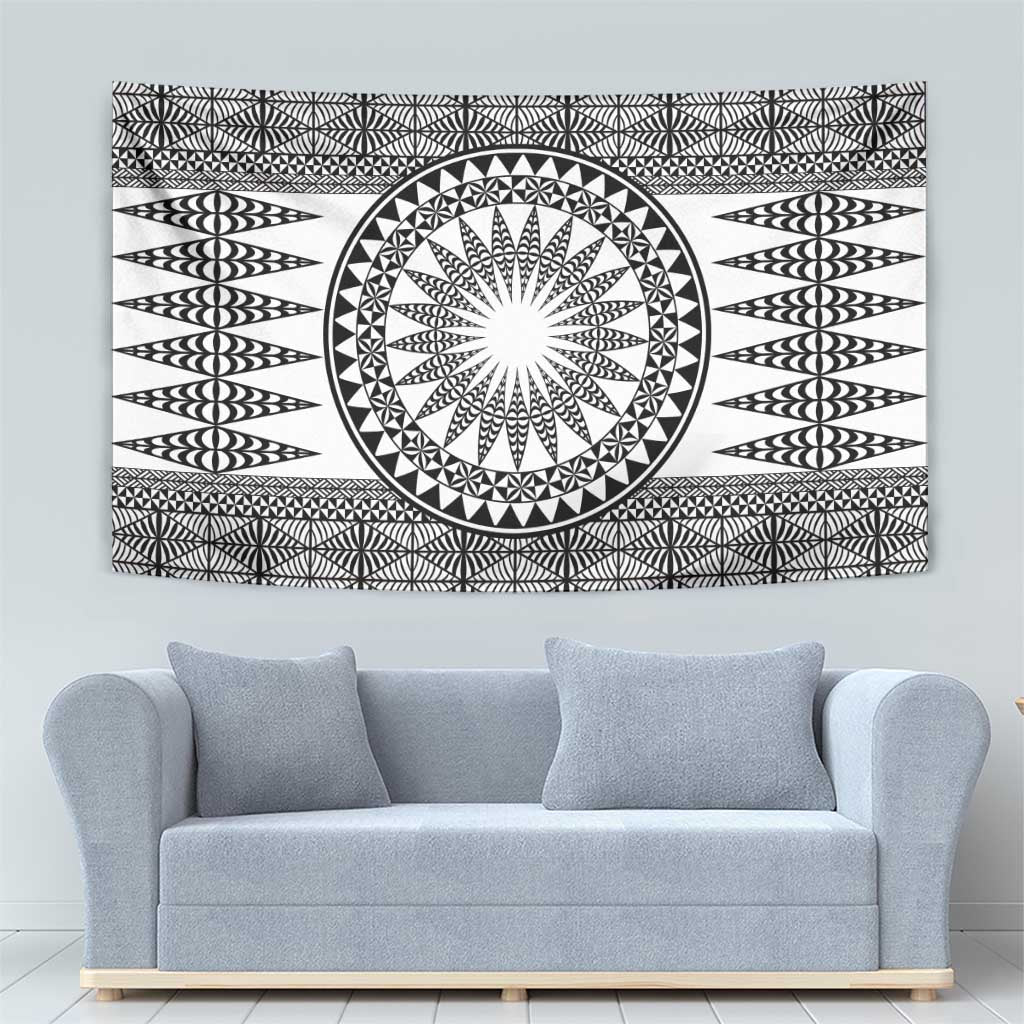 All White Tonga Malo e lelei Tapestry Vintage Ngatu Tribal Pattern - Polynesian Pride