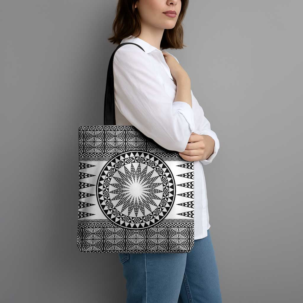 All White Tonga Malo e lelei Tote Bag Vintage Ngatu Tribal Pattern - Polynesian Pride
