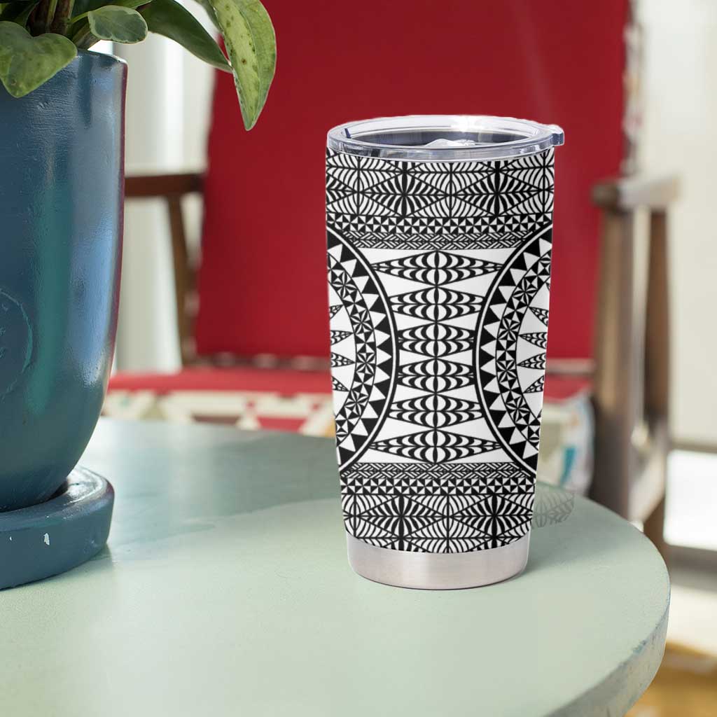 All White Tonga Malo e lelei Tumbler Cup Vintage Ngatu Tribal Pattern - Polynesian Pride