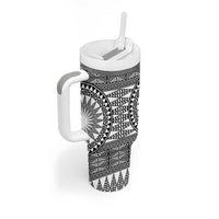 All White Tonga Malo e lelei Tumbler With Handle Vintage Ngatu Tribal Pattern - Polynesian Pride