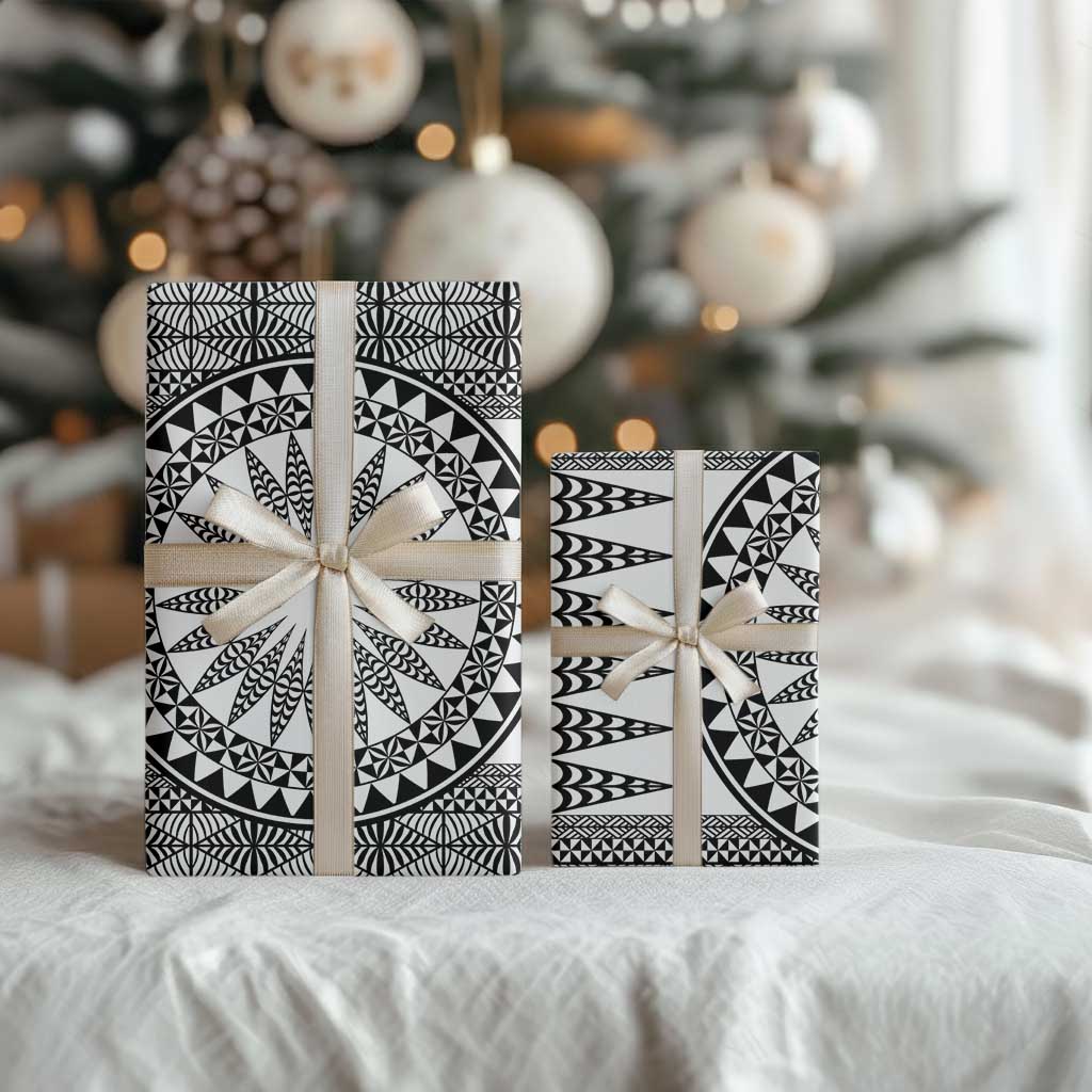 All White Tonga Malo e lelei Wrapping Paper Vintage Ngatu Tribal Pattern - Polynesian Pride