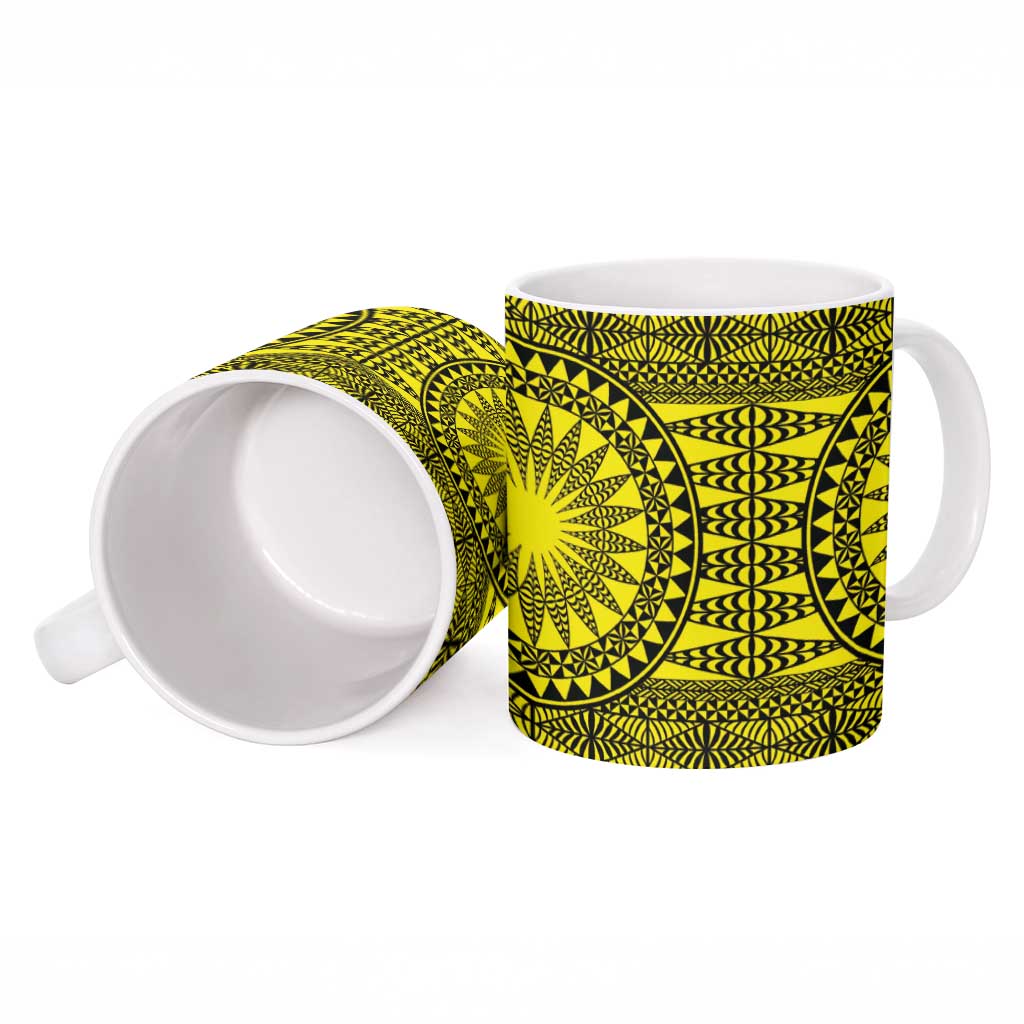 All Yellow Tonga Malo e lelei Ceramic Mug Vintage Ngatu Tribal Pattern - Polynesian Pride