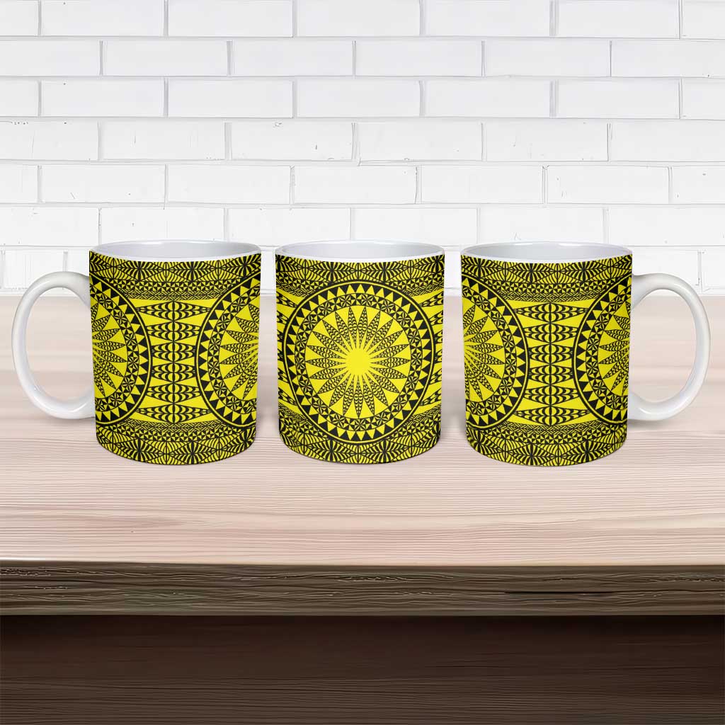 All Yellow Tonga Malo e lelei Ceramic Mug Vintage Ngatu Tribal Pattern - Polynesian Pride