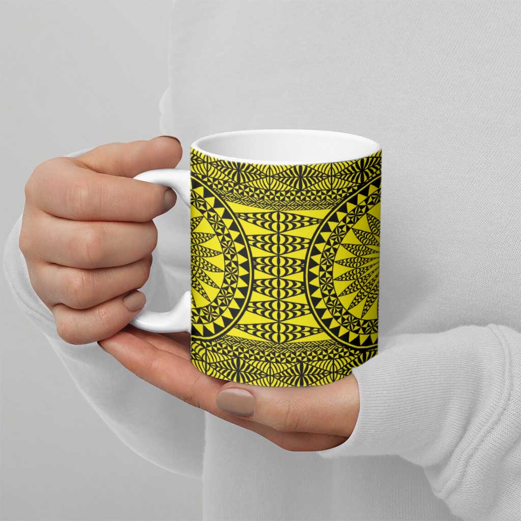 All Yellow Tonga Malo e lelei Ceramic Mug Vintage Ngatu Tribal Pattern - Polynesian Pride