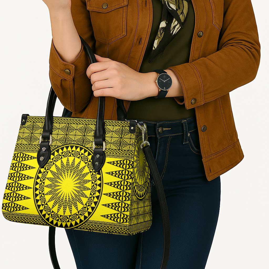 All Yellow Tonga Malo e lelei Leather Bag Vintage Ngatu Tribal Pattern - Polynesian Pride