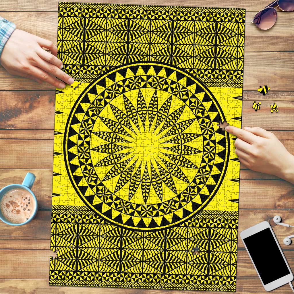 All Yellow Tonga Malo e lelei Puzzle Vintage Ngatu Tribal Pattern - Polynesian Pride