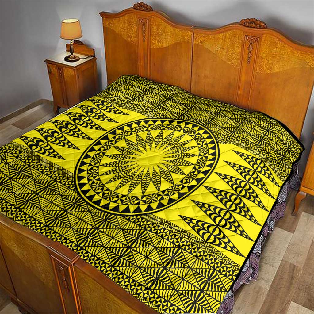 All Yellow Tonga Malo e lelei Quilt Vintage Ngatu Tribal Pattern - Polynesian Pride