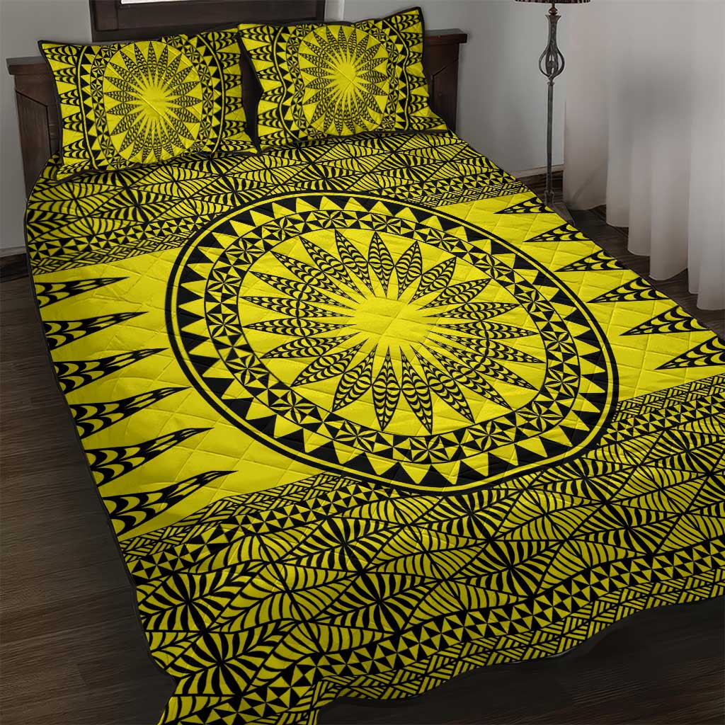 All Yellow Tonga Malo e lelei Quilt Bed Set Vintage Ngatu Tribal Pattern - Polynesian Pride