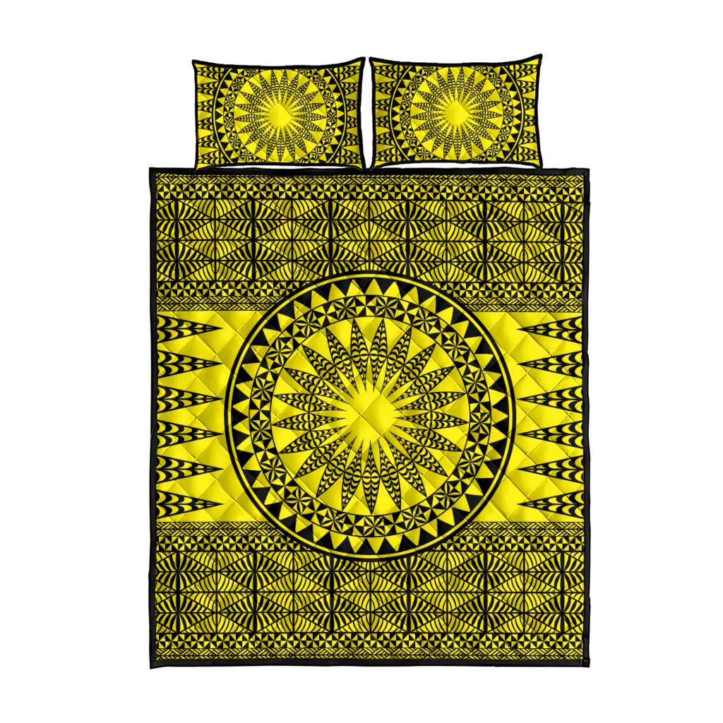 All Yellow Tonga Malo e lelei Quilt Bed Set Vintage Ngatu Tribal Pattern LT9 - Polynesian Pride