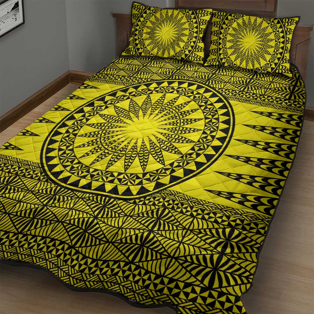 All Yellow Tonga Malo e lelei Quilt Bed Set Vintage Ngatu Tribal Pattern LT9 - Polynesian Pride