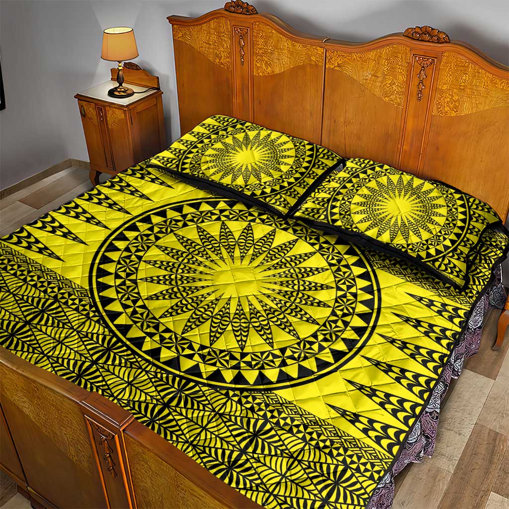 All Yellow Tonga Malo e lelei Quilt Bed Set Vintage Ngatu Tribal Pattern LT9 - Polynesian Pride