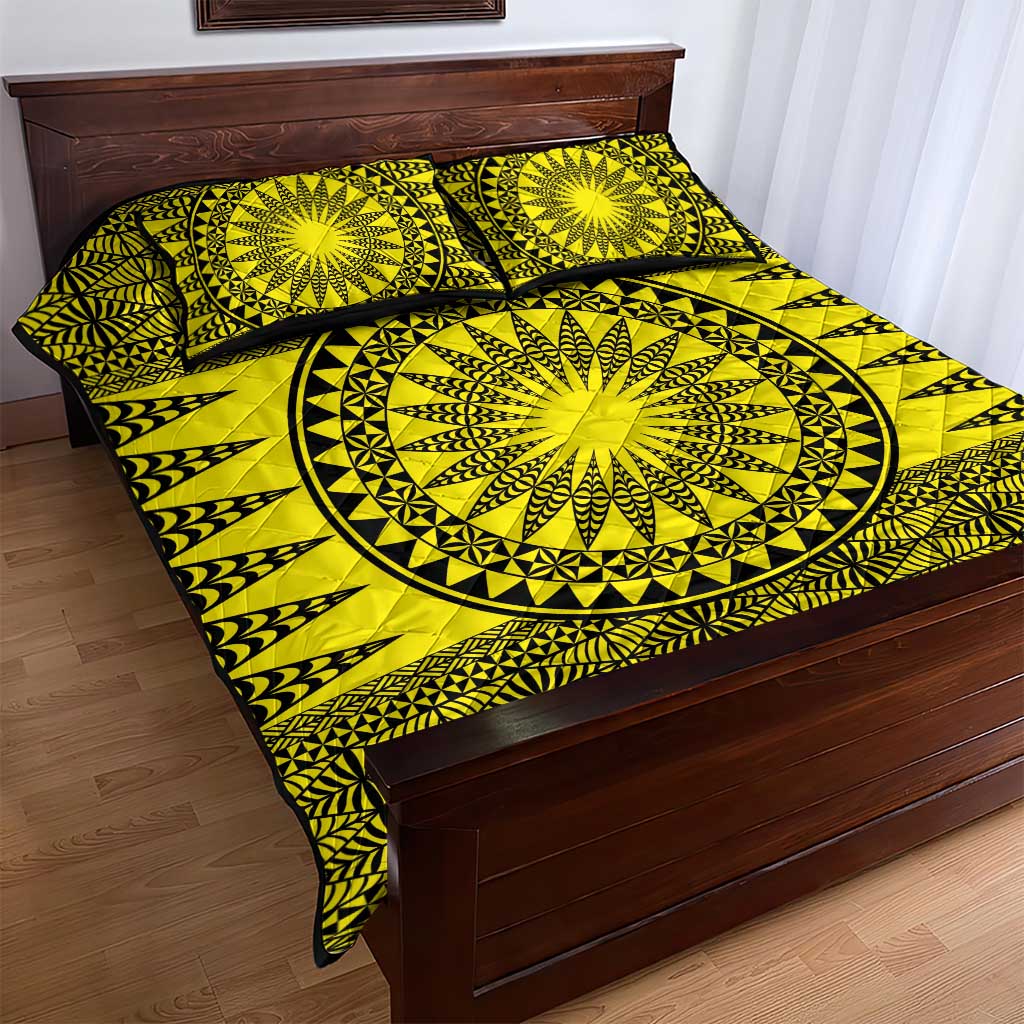 All Yellow Tonga Malo e lelei Quilt Bed Set Vintage Ngatu Tribal Pattern LT9 - Polynesian Pride