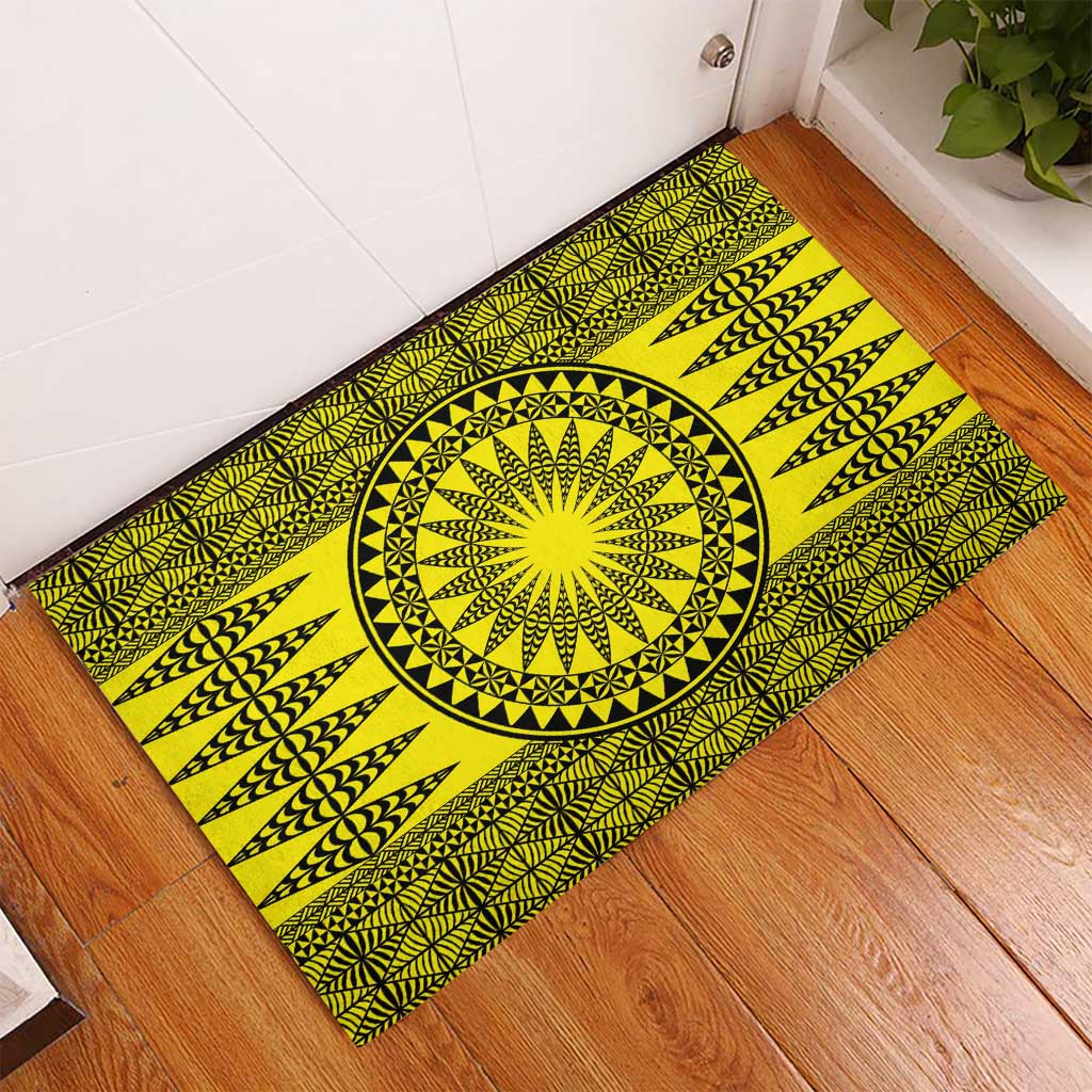 All Yellow Tonga Malo e lelei Rubber Doormat Vintage Ngatu Tribal Pattern - Polynesian Pride