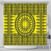 All Yellow Tonga Malo e lelei Shower Curtain Vintage Ngatu Tribal Pattern - Polynesian Pride