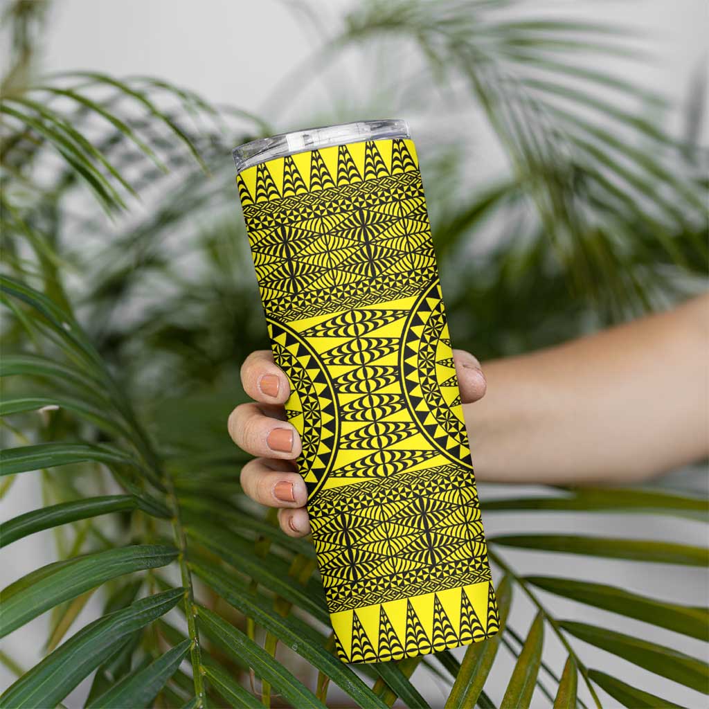 All Yellow Tonga Malo e lelei Skinny Tumbler Vintage Ngatu Tribal Pattern - Polynesian Pride