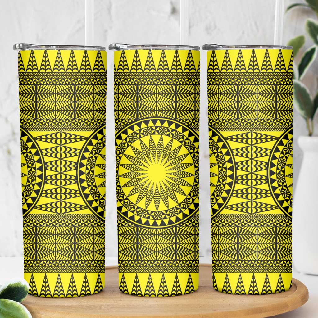 All Yellow Tonga Malo e lelei Skinny Tumbler Vintage Ngatu Tribal Pattern - Polynesian Pride