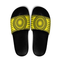 All Yellow Tonga Malo e lelei Slide Sandals Vintage Ngatu Tribal Pattern LT9 Yellow - Polynesian Pride