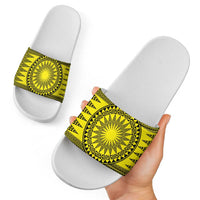 All Yellow Tonga Malo e lelei Slide Sandals Vintage Ngatu Tribal Pattern LT9 - Polynesian Pride