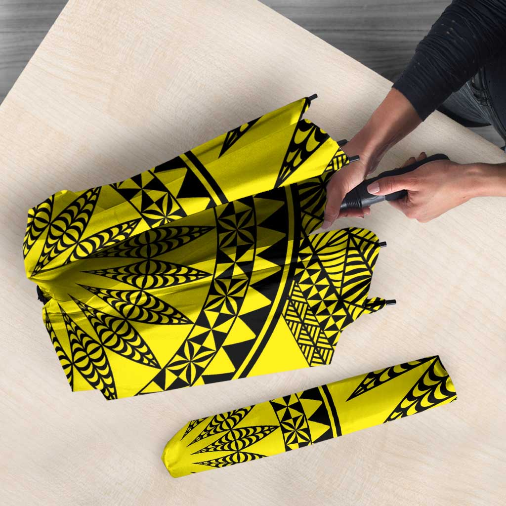 All Yellow Tonga Malo e lelei Umbrella Vintage Ngatu Tribal Pattern - Polynesian Pride