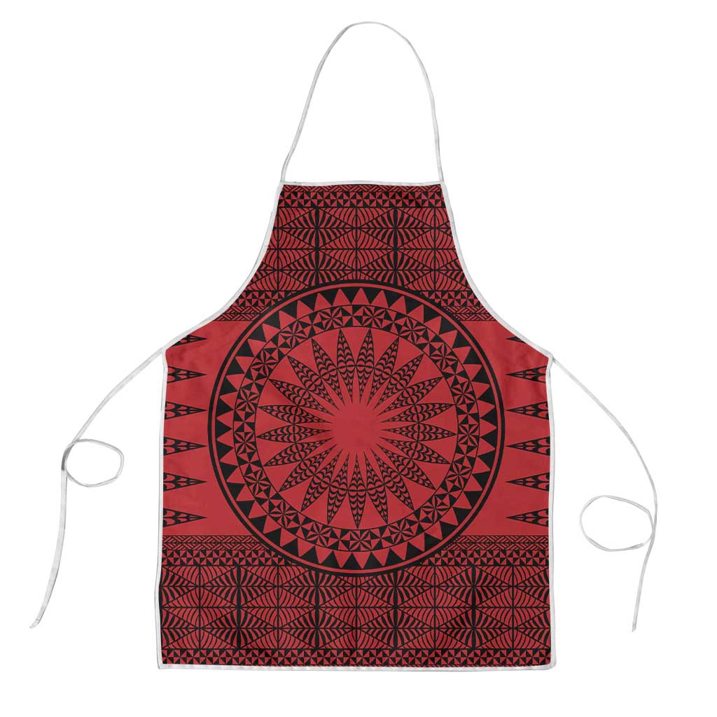 All Red Tonga Malo e lelei Apron Vintage Ngatu Tribal Pattern - Polynesian Pride