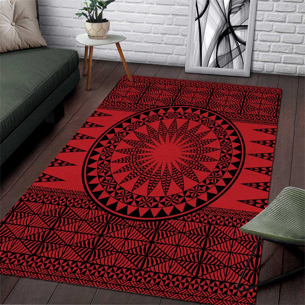 All Red Tonga Malo e lelei Area Rug Vintage Ngatu Tribal Pattern - Polynesian Pride