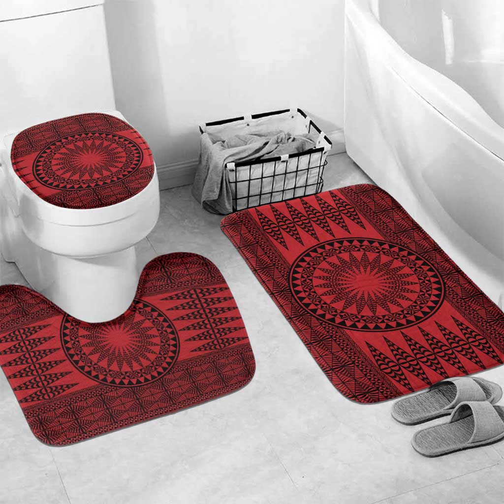All Red Tonga Malo e lelei Bathroom Set Vintage Ngatu Tribal Pattern - Polynesian Pride