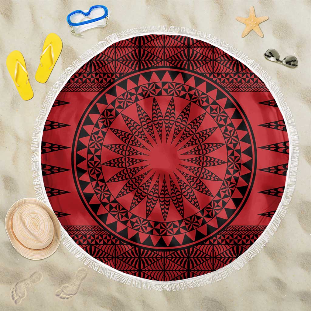 All Red Tonga Malo e lelei Beach Blanket Vintage Ngatu Tribal Pattern - Polynesian Pride