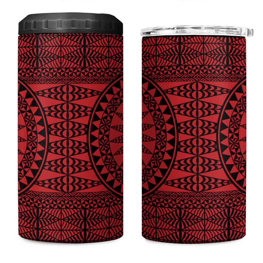All Red Tonga Malo e lelei 4 in 1 Can Cooler Tumbler Vintage Ngatu Tribal Pattern - Polynesian Pride