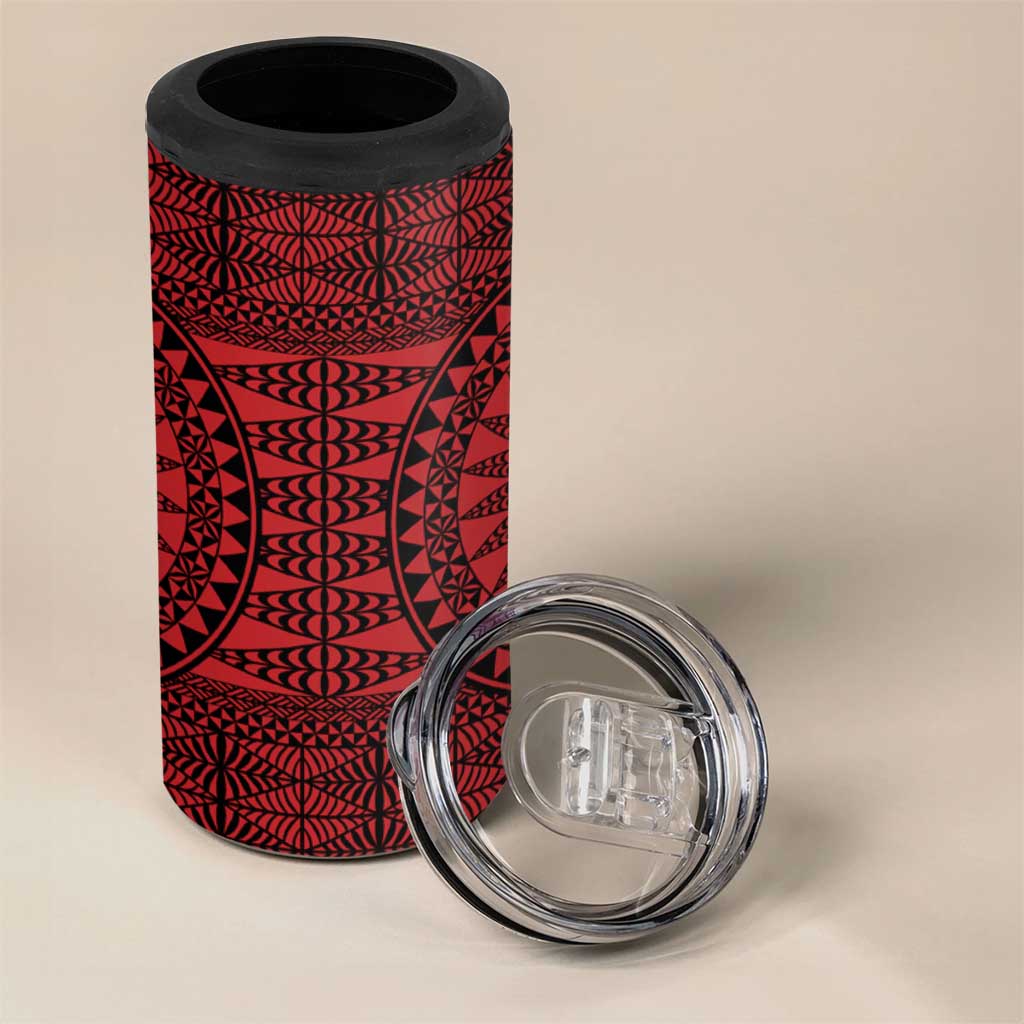 All Red Tonga Malo e lelei 4 in 1 Can Cooler Tumbler Vintage Ngatu Tribal Pattern - Polynesian Pride