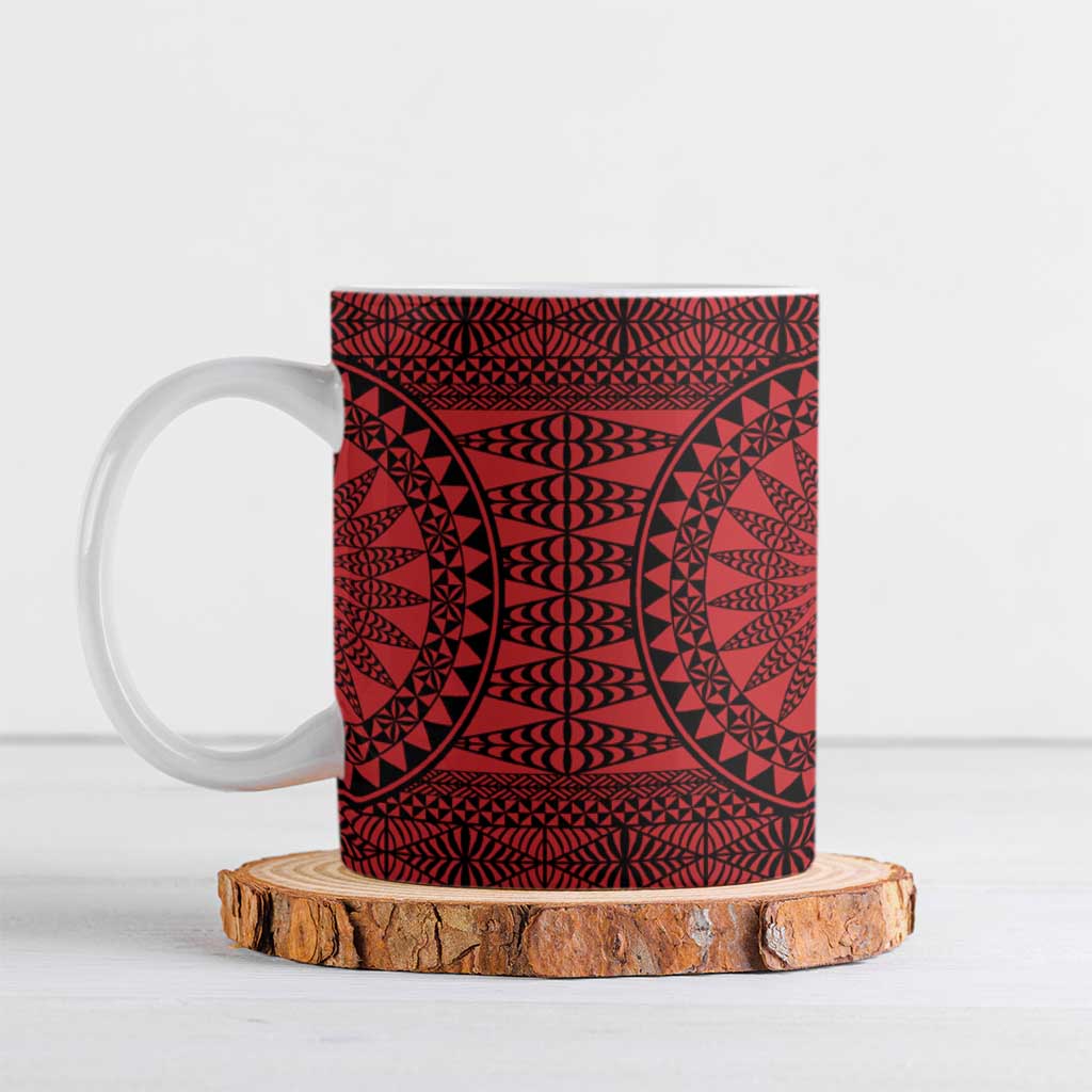 All Red Tonga Malo e lelei Ceramic Mug Vintage Ngatu Tribal Pattern - Polynesian Pride