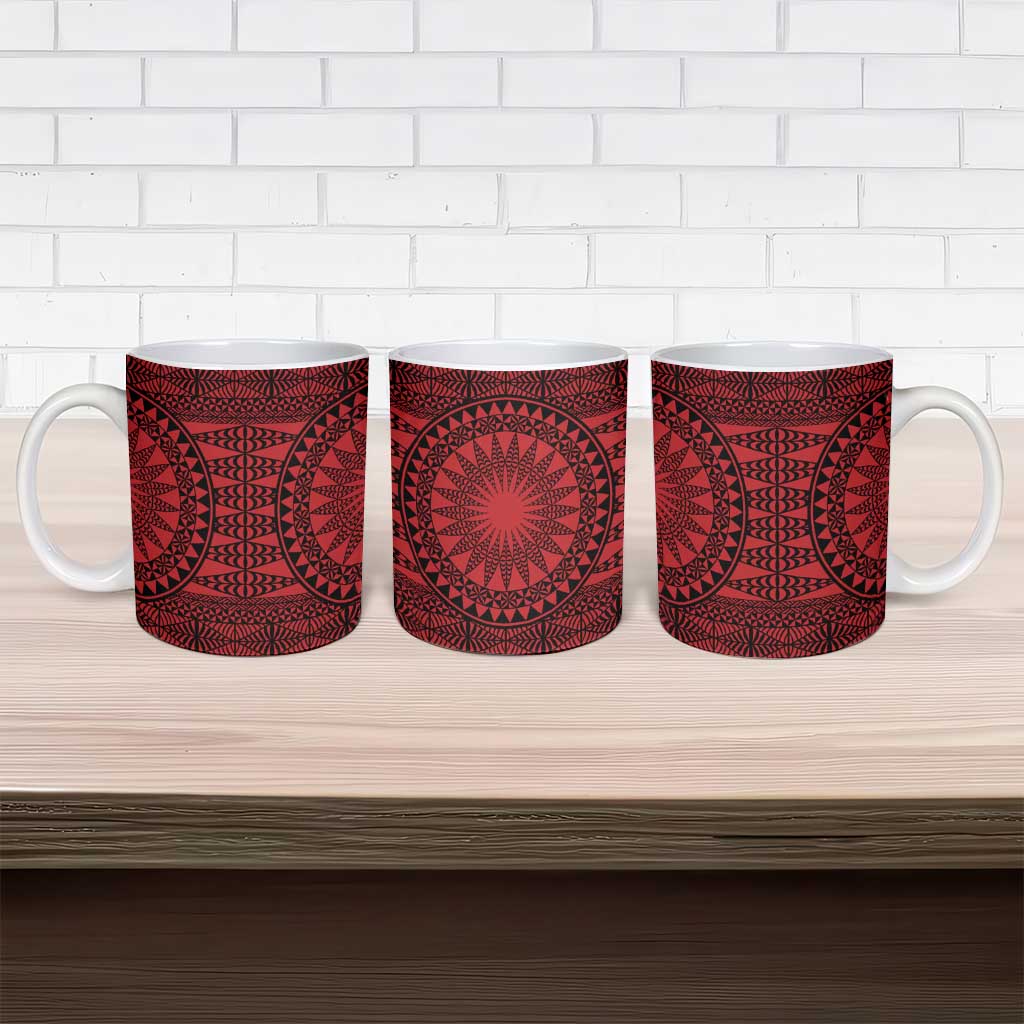 All Red Tonga Malo e lelei Ceramic Mug Vintage Ngatu Tribal Pattern - Polynesian Pride