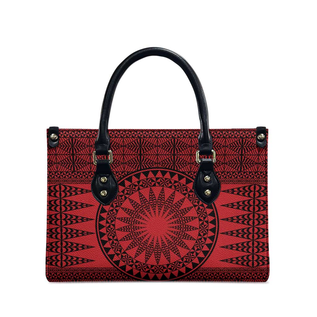 All Red Tonga Malo e lelei Leather Bag Vintage Ngatu Tribal Pattern - Polynesian Pride