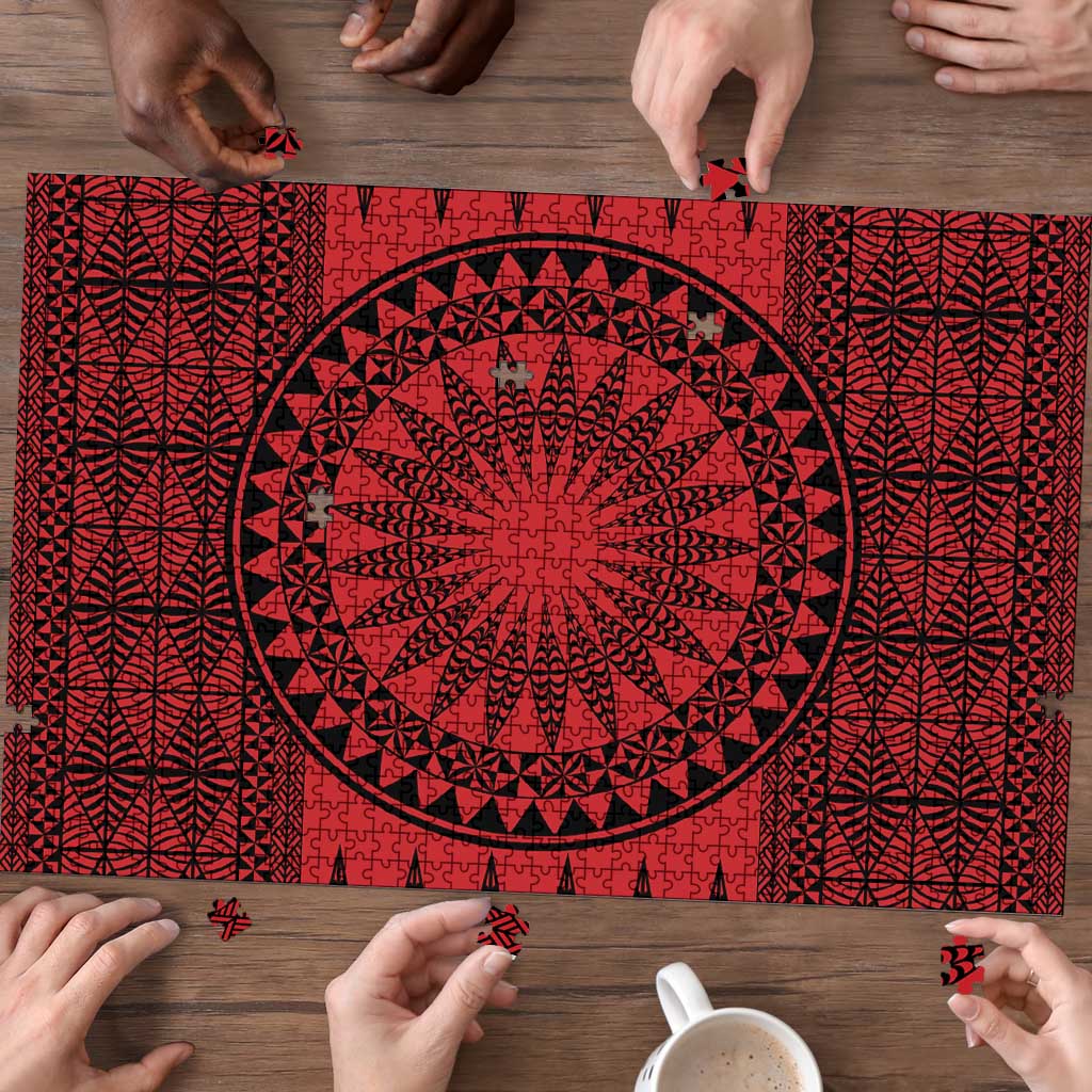 All Red Tonga Malo e lelei Puzzle Vintage Ngatu Tribal Pattern - Polynesian Pride