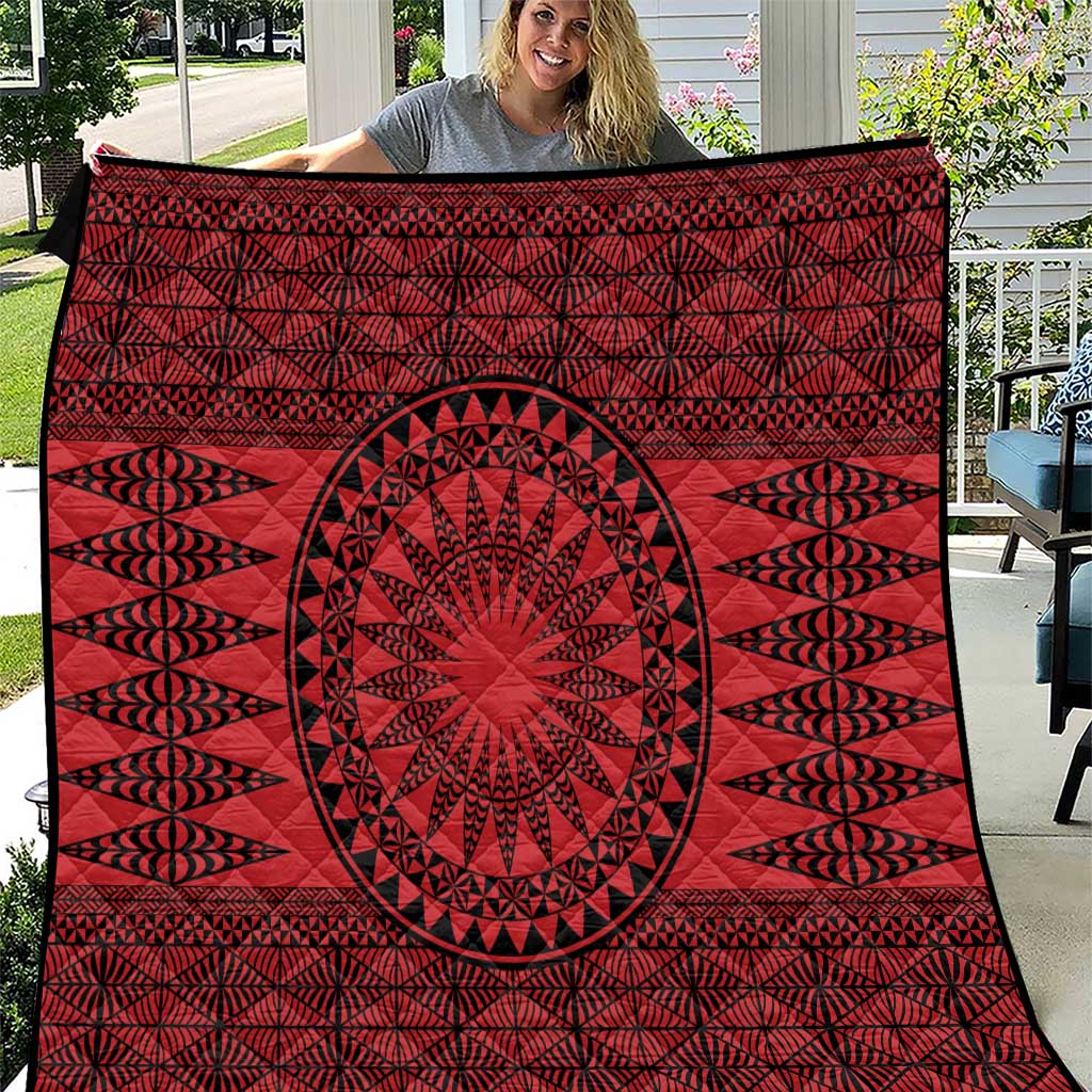 All Red Tonga Malo e lelei Quilt Vintage Ngatu Tribal Pattern - Polynesian Pride